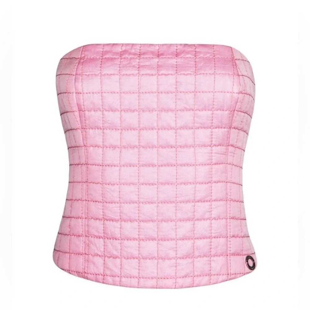 Vintage Chanel Bustier Corset Top Pink Quilted Strapless Spring 2001 Runway 38